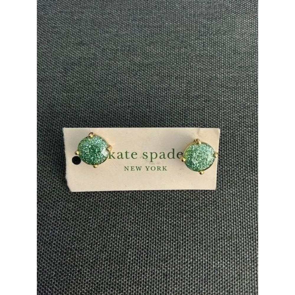 Kate Spade Green Glitter Post Pierced Earrings in Gold Tone Prong Setting